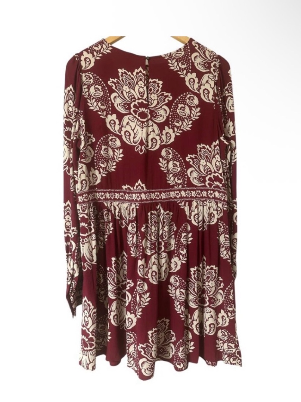 Sezane Burgundy and Cream Paisley Long-Sleeve Dress - Picture 7 of 7